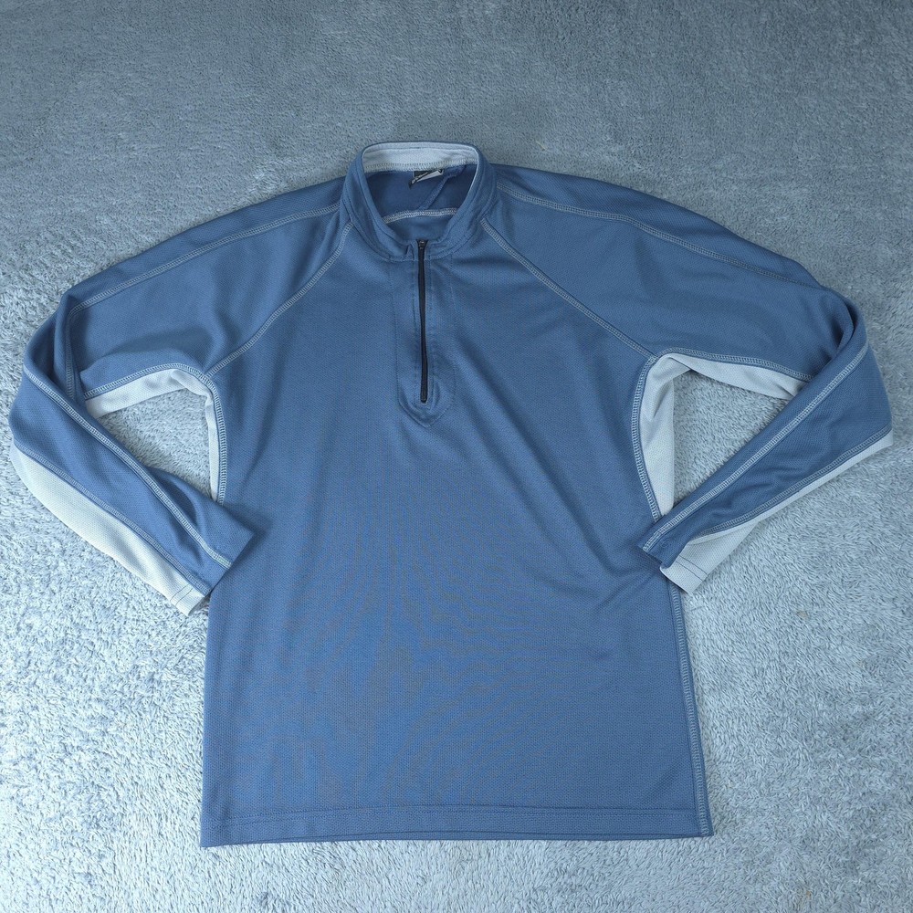 PrAna Pullover Mens Large Blue 1/4 Zip Mock Neck Breathe Long Sleeve Hiking Top