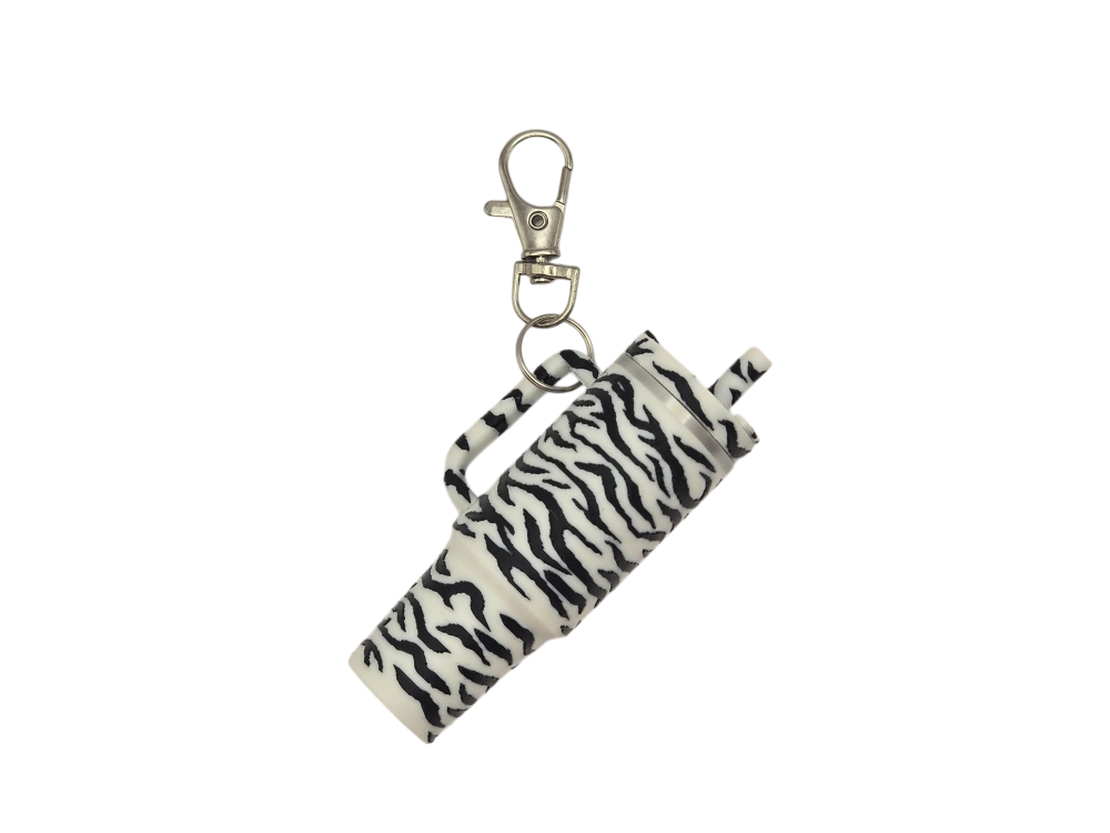 White Tiger Print Mini Stanley Cup Keychain, Tumbler Cup Lip Balm Holder Charm