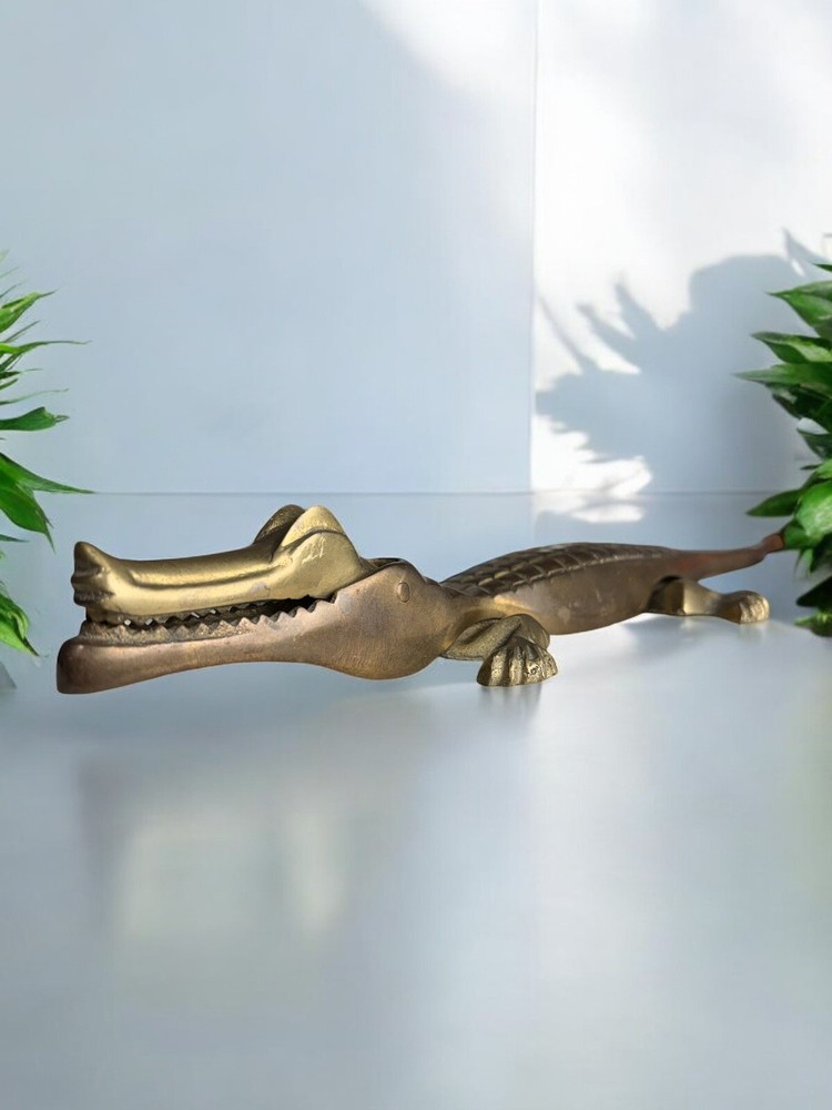 Vintage 11” Solid Brass Alligator/ Crocodile Nut Cracker