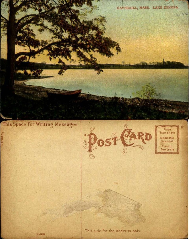 Lake Kenoza Haverhill Massachusetts MA boat unused vintage postcard
