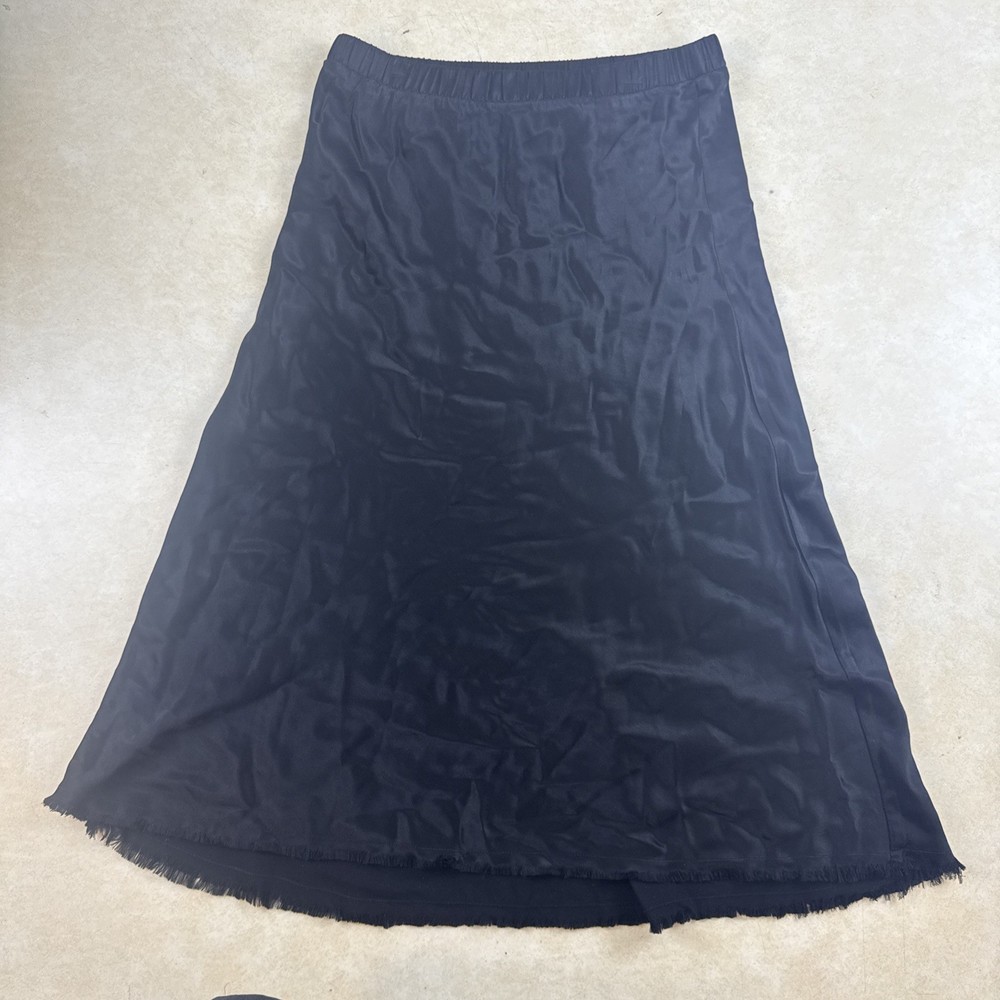 WOMENS NATION BLACK ELASTIC WAIST FRINGED HEM MIDI SKIRT Sz S