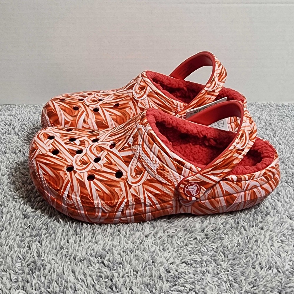 Crocs Classic Lined Candy Cane Slip On Clogs Women's Size 7 Christmas Red White