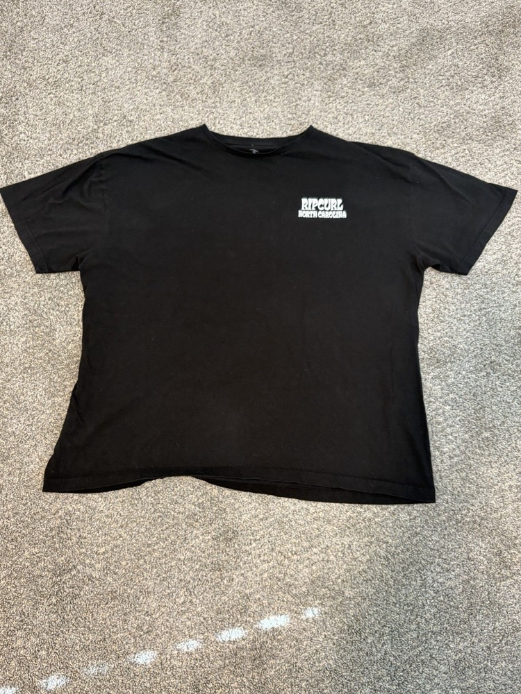 Rip Curl 2XL Black Graphic Print T-Shirt Short Sleeve Crew Neck