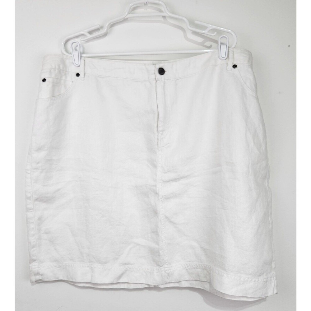 J. Jill 100% Linen Straight Skirt Womens 22 White Elastic Back 5-Pocket Casual