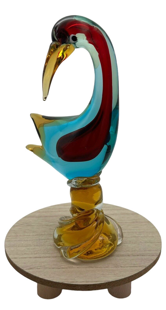 Murano Art Glass Sommerso Bird Sculpture Italian Venetian