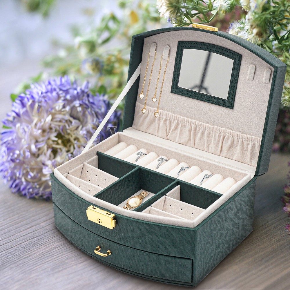 Large Jewelry Storage Case Jewelry Box Organizer for Women Girls w/ 2 Drawers US
