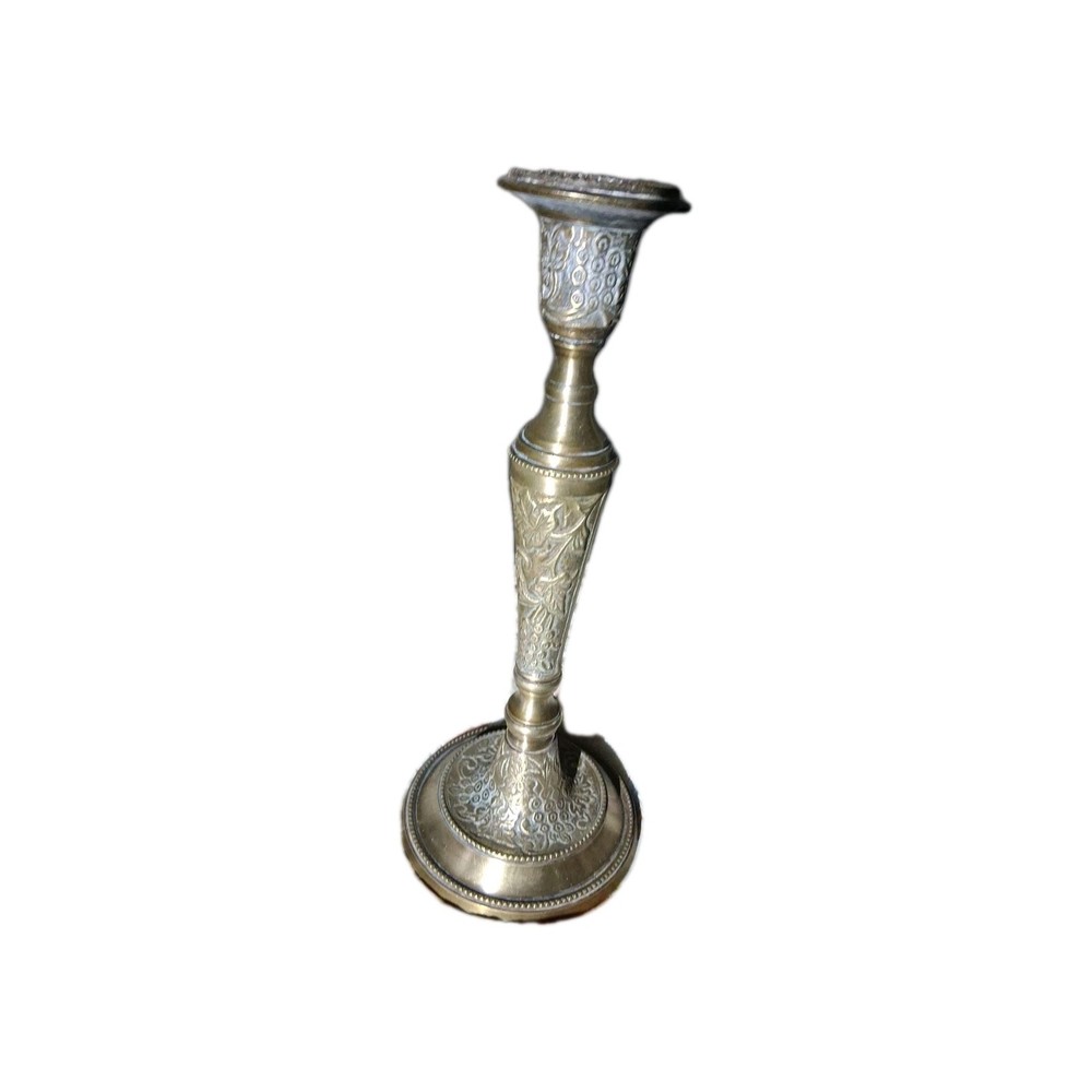 Rare Solid Brass Candle Stick Holder With Flowers 11
