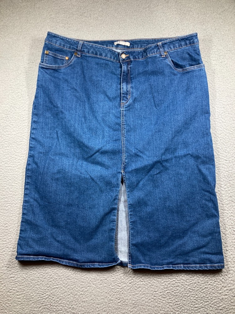 Woman Within Denim Skirt Women's 22W Petite Blue Front Slit Knee Length Stretch