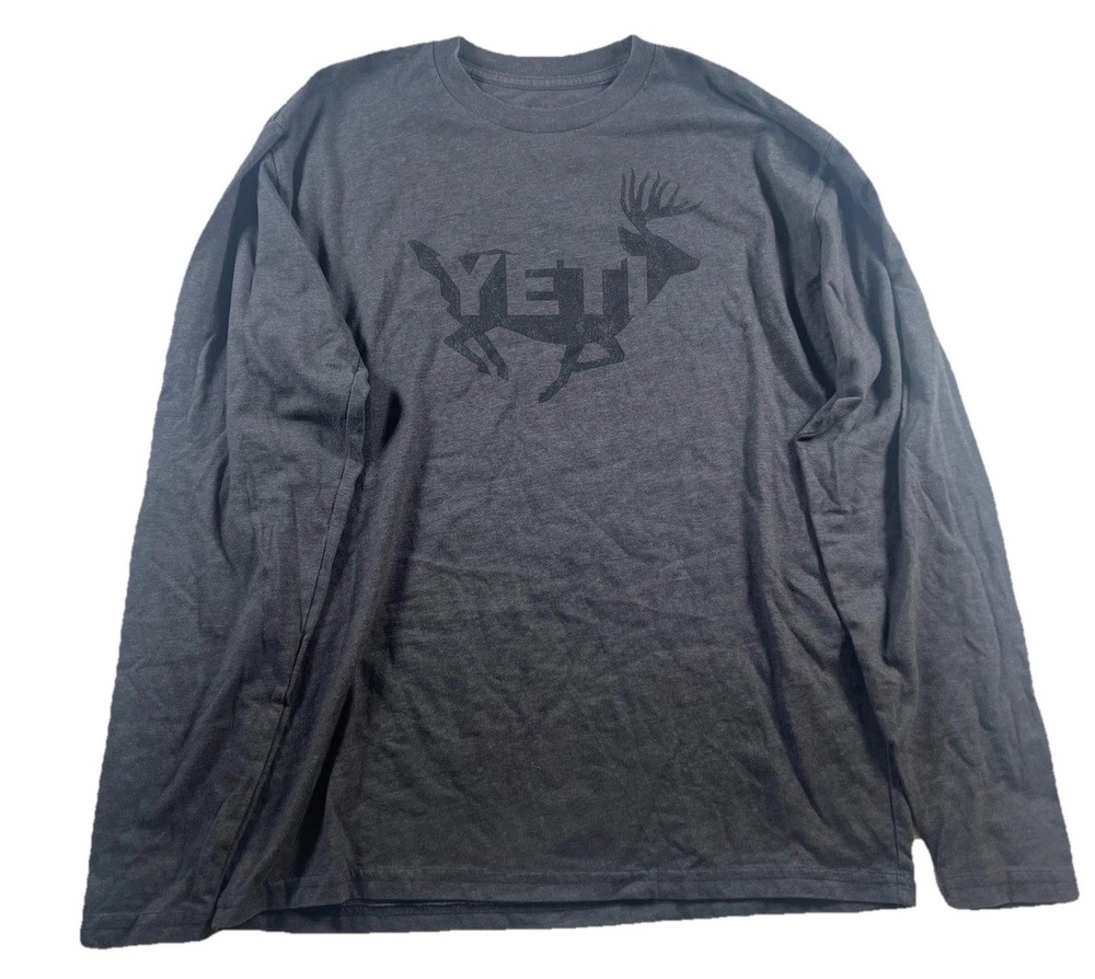 Yeti Long Sleeve T Shirt Mens Medium Gray Deer Logo Graphic Tee