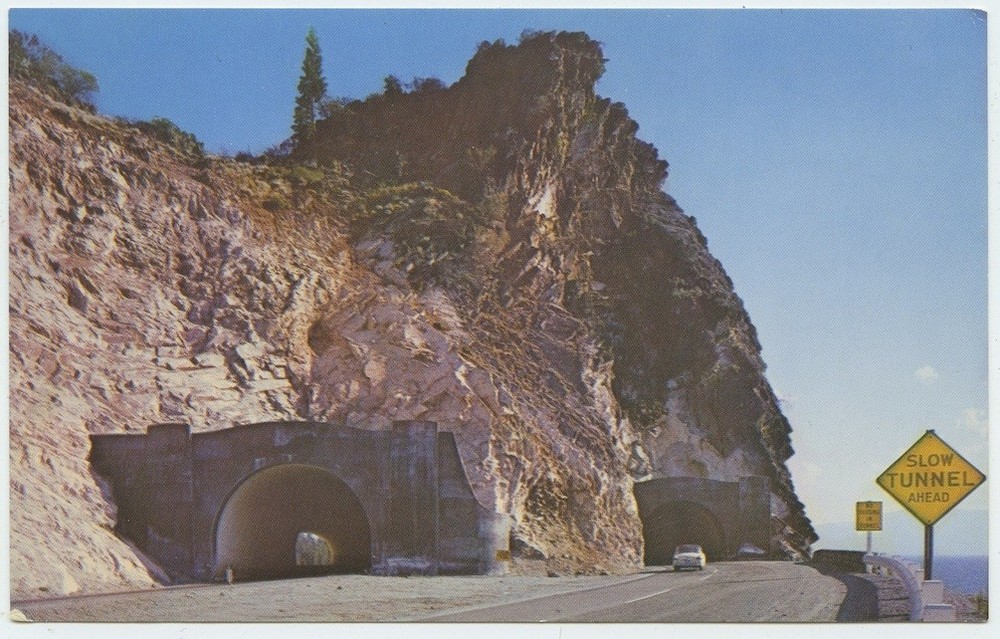 Lake Tahoe NV Cave Rock Twin Tunnels Vintage Postcard Nevada chrome