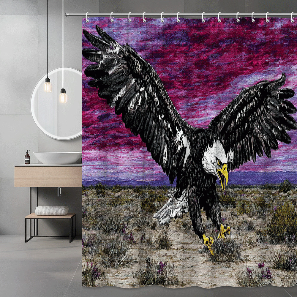 Eagle Shower Curtain Desert Landscape Purple Sky Print