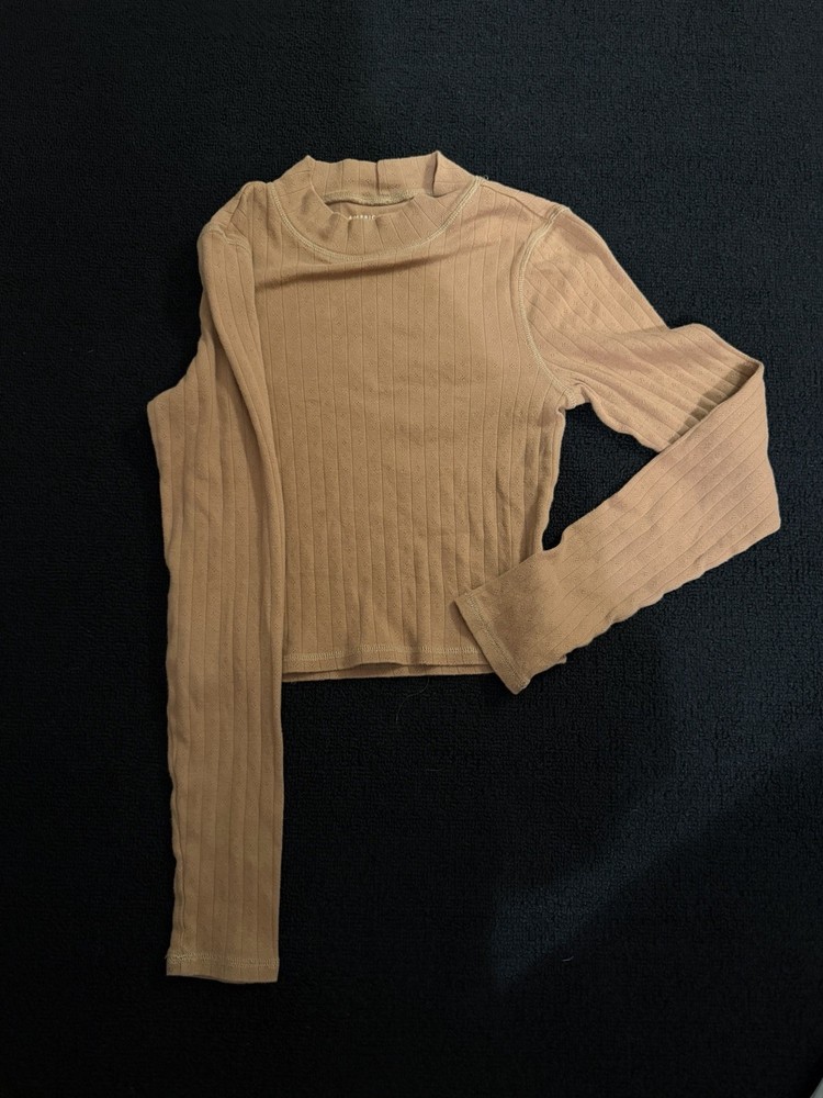 American Eagle Outfitters Brown Knit Mock Neck Cropped Long Sleeve Top Size S