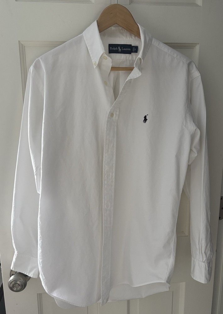 Men’s Ralph Lauren White Cotton Button-Down Shirt w/Navy Blue Pony Size Small