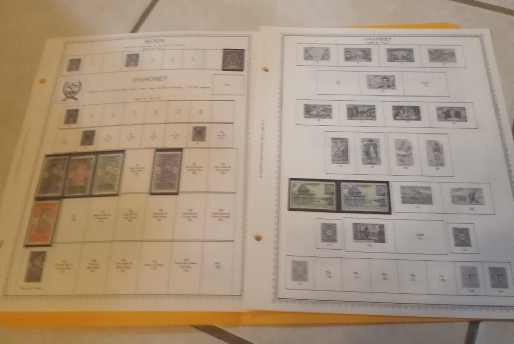 DAHOMEY NICE LOT OF 45+ STAMPS ON MINKUS ALBUM PAGES MAINLY IN MOUNTS