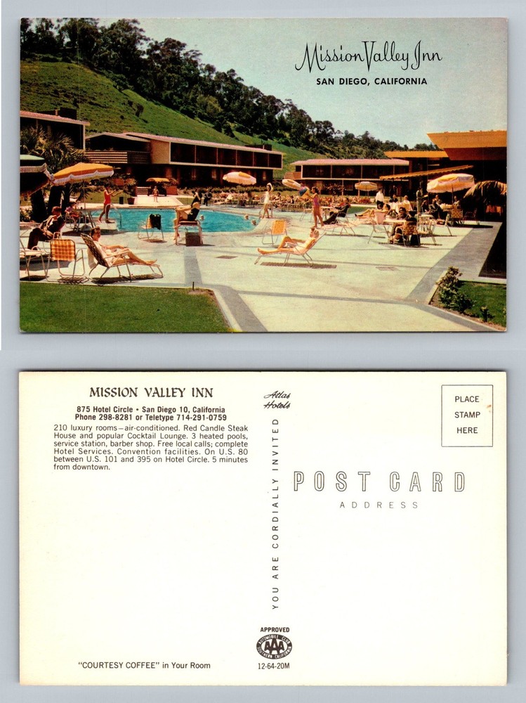 San Diego, CA-California, Mission Valley Inn Poolside View Vintage Postcard