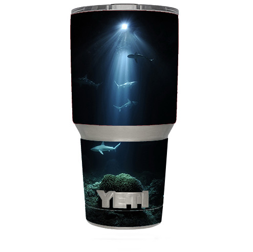 Skin Decal for Yeti 30 oz Tumbler Cup (6-piece kit) / Under the Sea Sharks