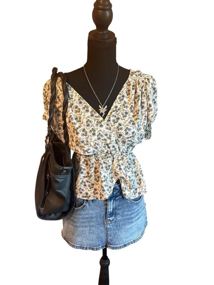Max Studio Women’s Y2K Babydoll Style Wraparound Blouse, Size XS