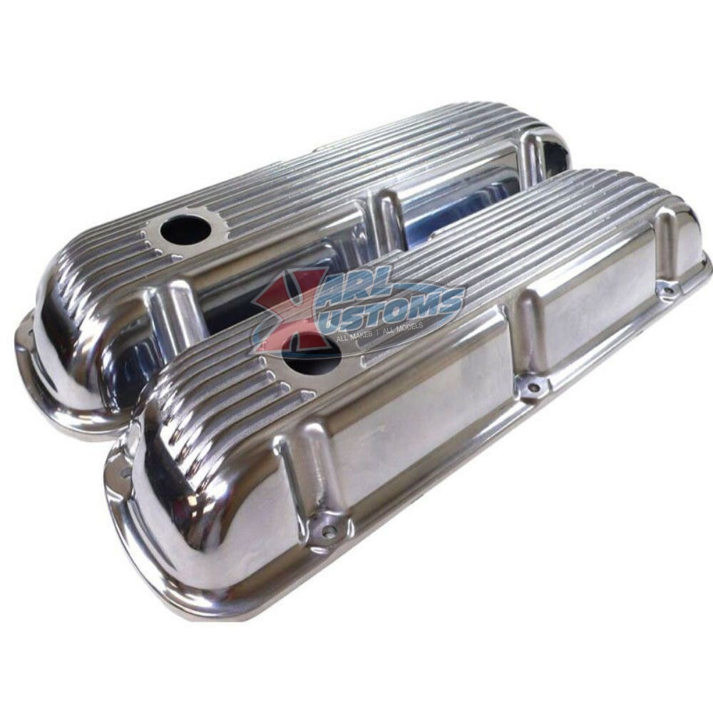 Small Block Ford SBF 221-351W Short Polished Retro Finned Aluminum Valve Covers