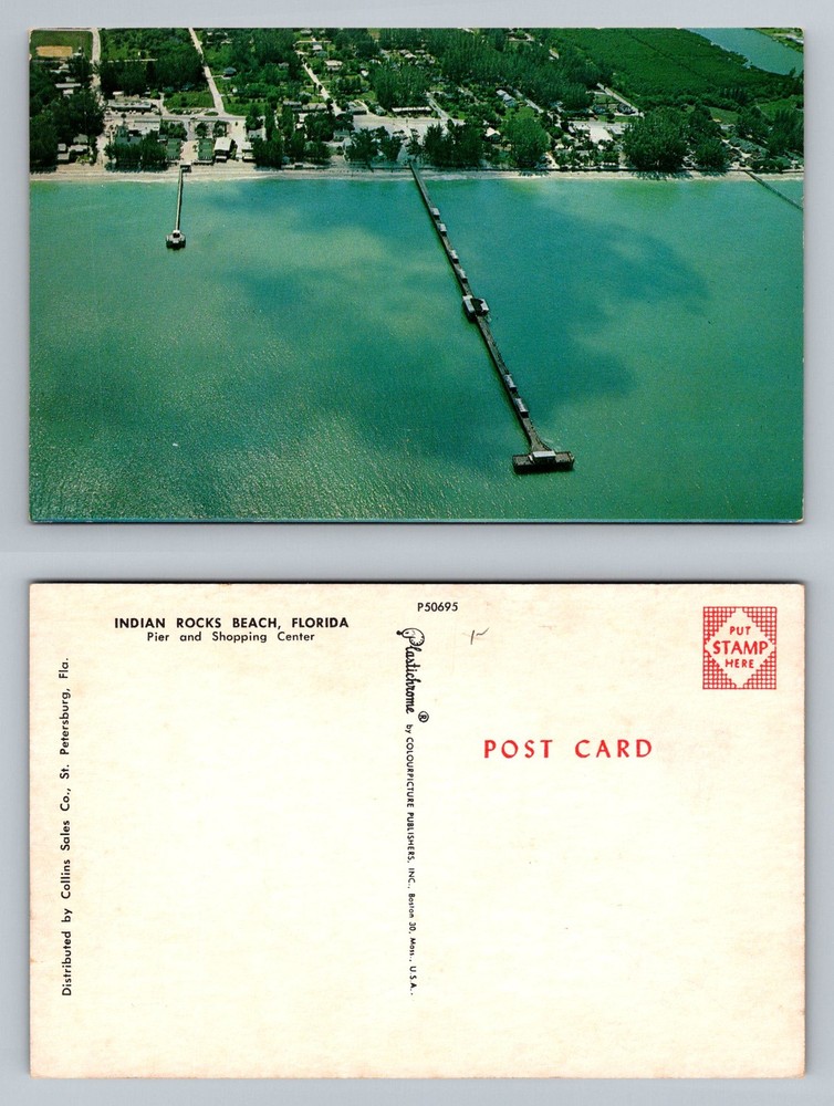 Indian Rocks Beach, FL-Florida, Aerial Pier And Shopping Center Vintage Postcard