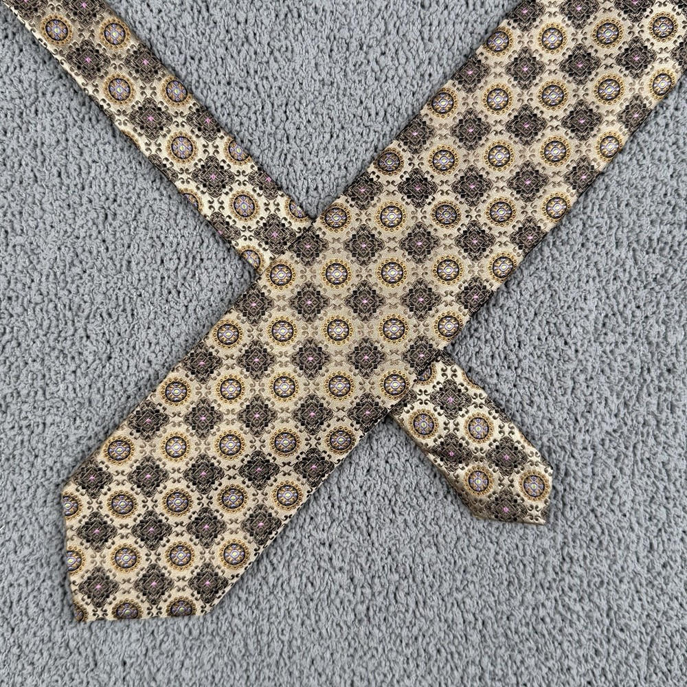 Robert Talbott Tie Mens Tan Geometric Carmel Silk Hand Sewn Made In USA