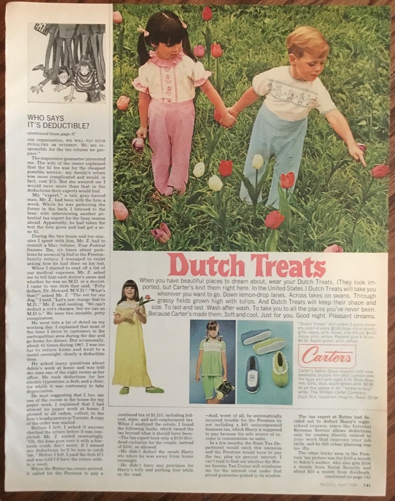 Carter’s children’s clothing print ad 1968 vintage art retro 1960s Dutch Treats