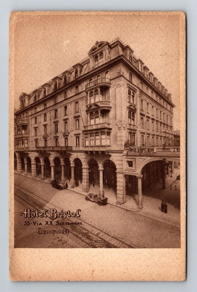 Italy- Genoa Hotel Bristol Souvenir Old Postal Card View Vintage c1927 Postcard