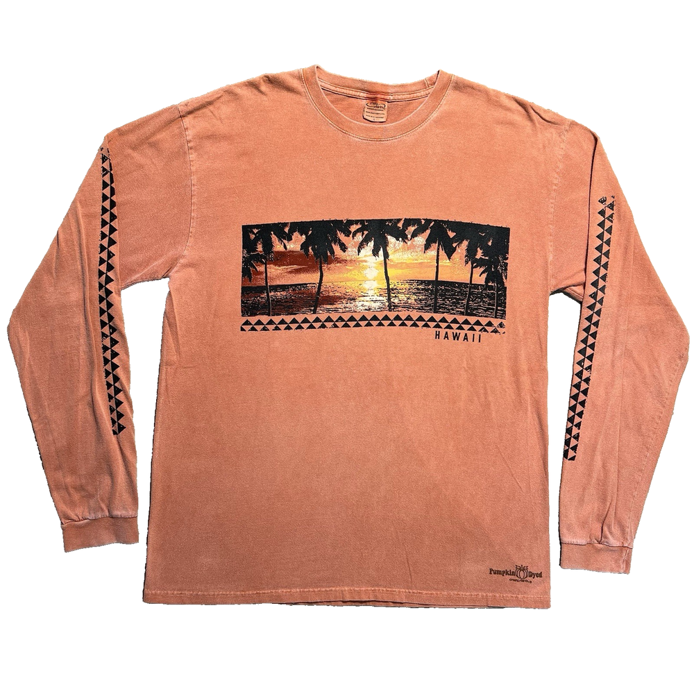 Crazy Shirts Hawaii Shirt L Pumpkin Dyed Aloha Sunset Long Sleeve Graphic Tee