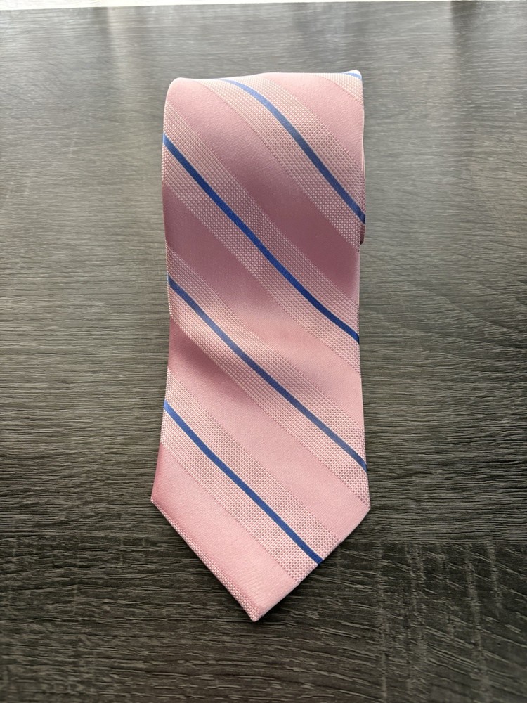 Men's Michael Kors Pure Silk Tie Pink and Blue Striped Necktie 58in Long