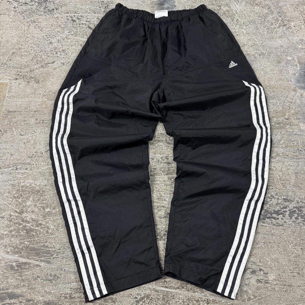 Vintage 90s Adidas Sportswear Black and White Striped Baggy Trackpants Size XL