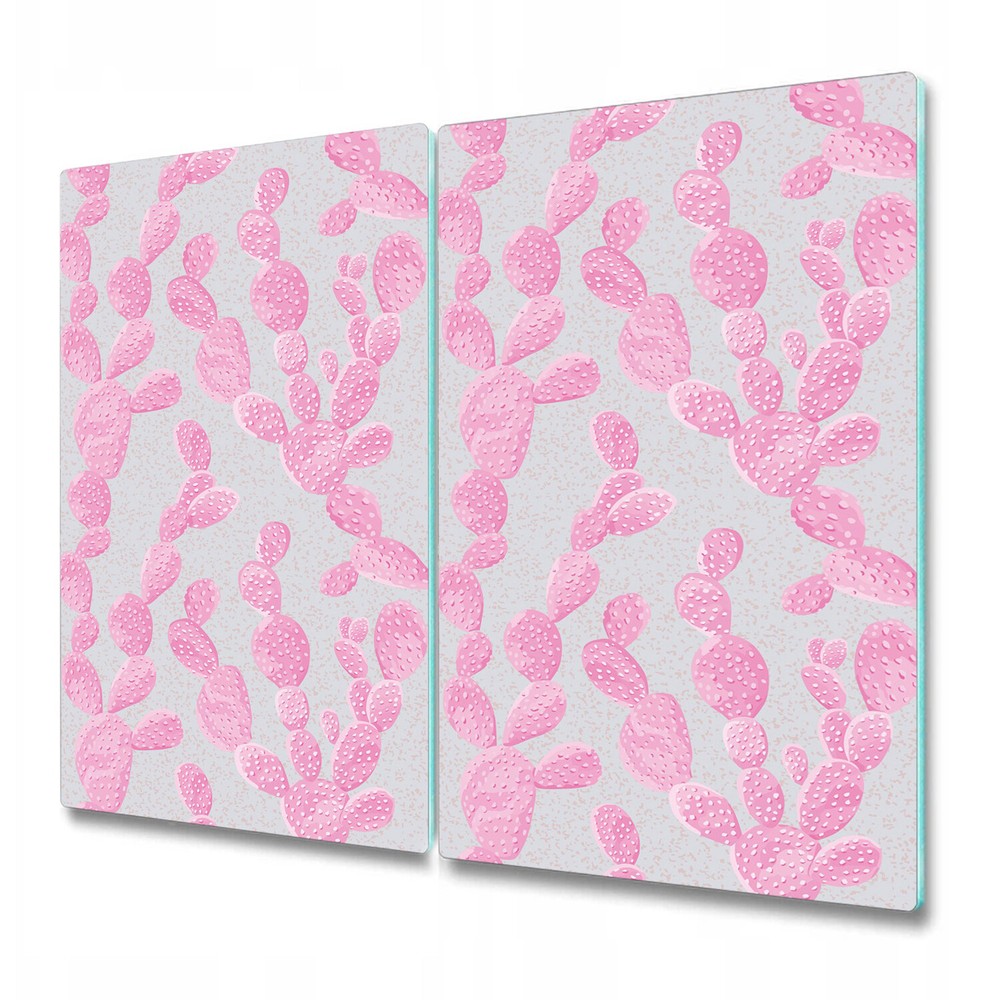 Glass Chopping Board Worktop Saver Detailed pink cactus Floral Pale Watercolour