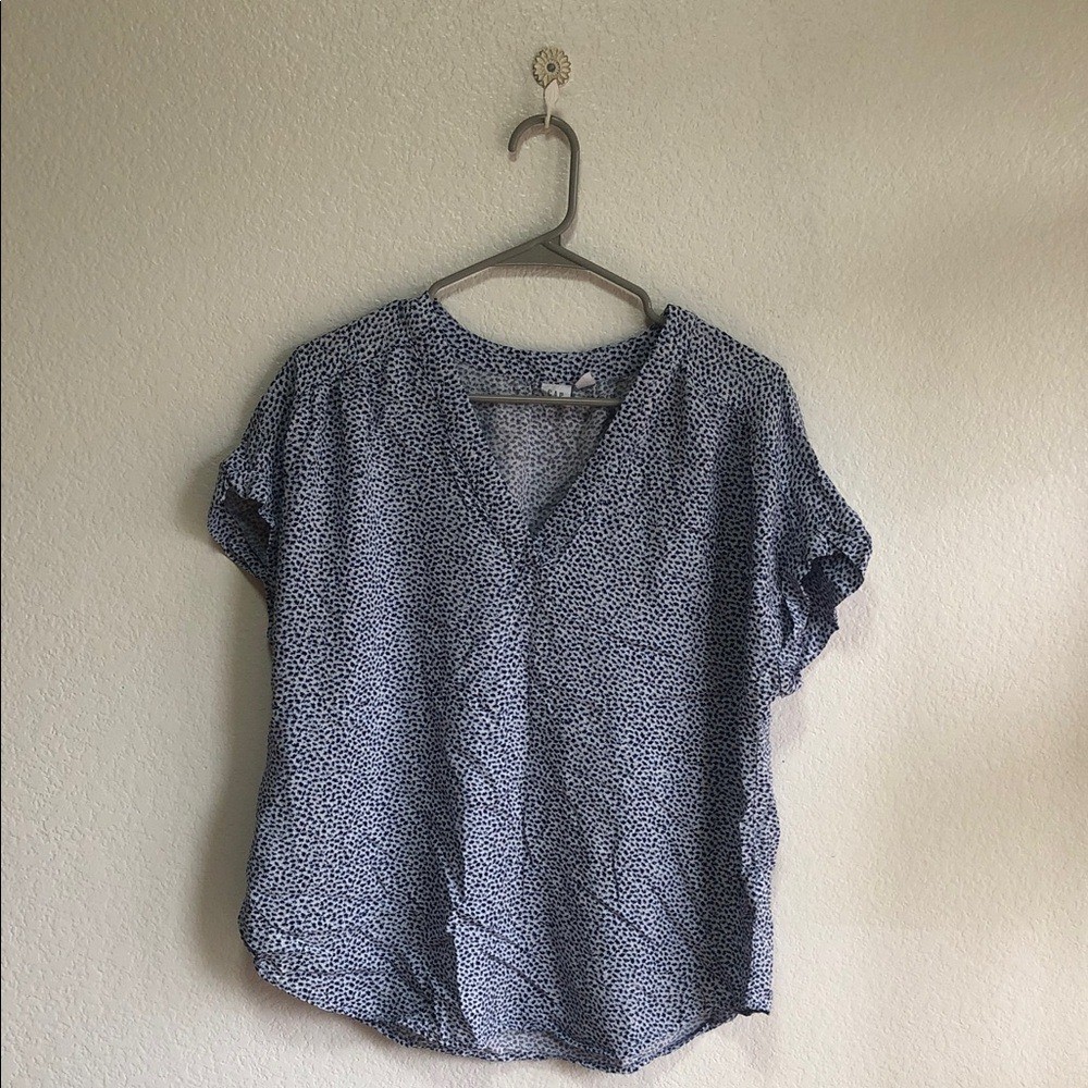 GAP Navy Speckled Women's Blouse Cap Sleeve Size Large casual relax