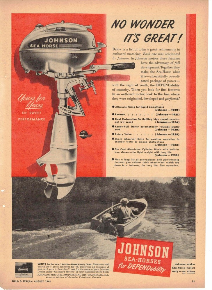 Johnson Sea Horse Outboard Motor 1948 No Wonder Waukegan IL
