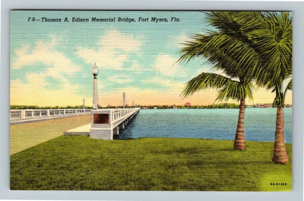 Fort Myers FL-Florida, Thomas A. Edison Memorial Bridge, Vintage Postcard