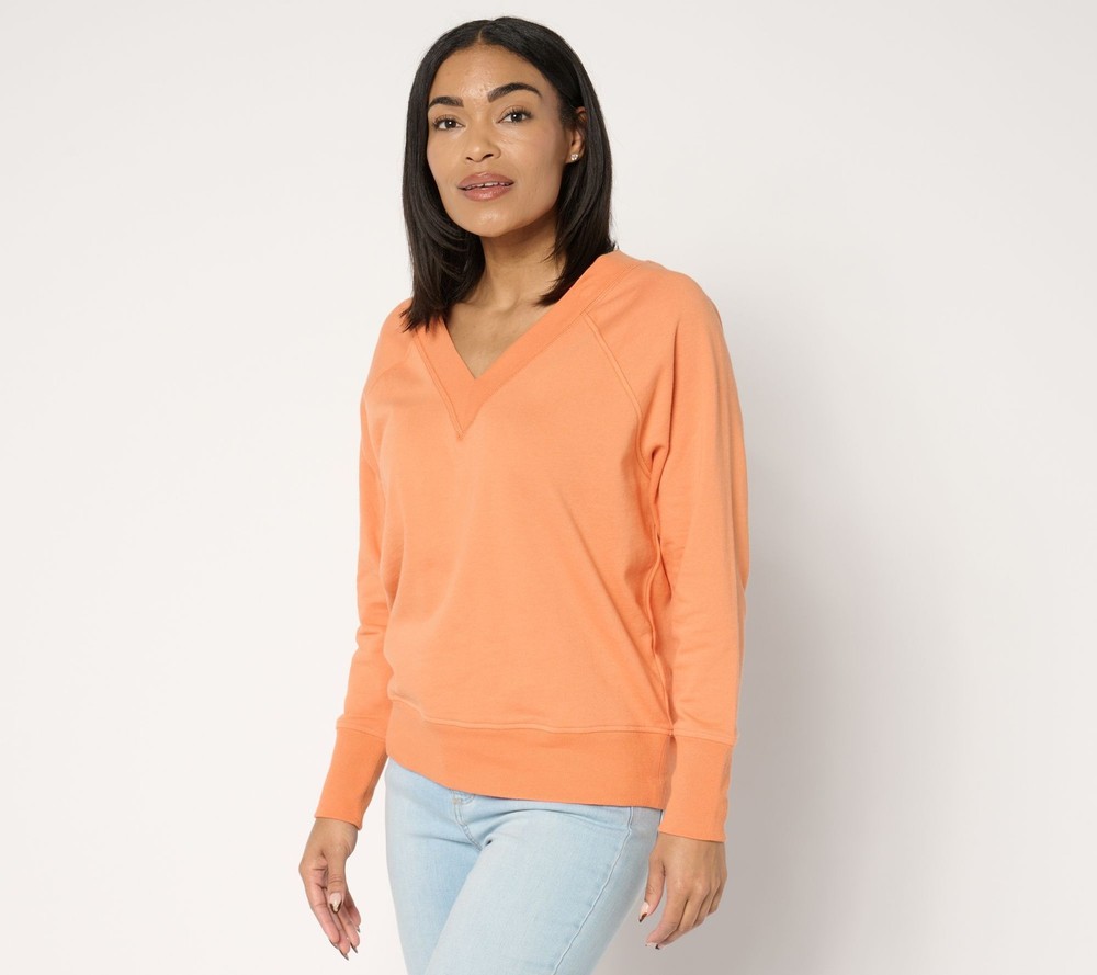 Studio Park Women's Top Sz M French Terry V-Neck Pullover Red A682132