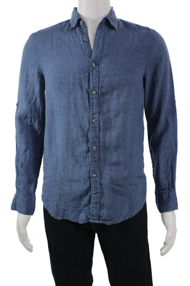 Perry Ellis Mens Point Collar Button Up Dark Blue Long Sleeve Cotton Size SFree Shipping in US $100+ Orders | $6.95 Orders Below