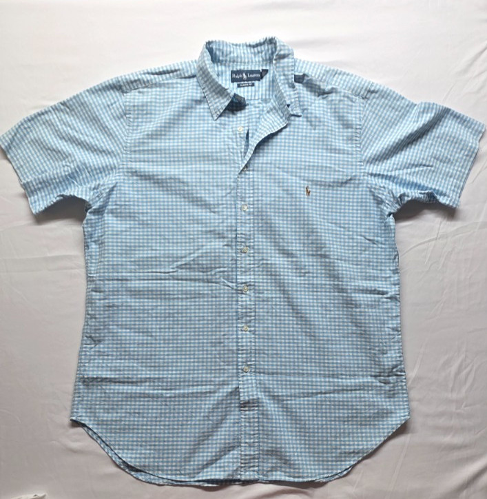 Ralph Lauren Blue Plaid Shirt Button Up Short Sleeve XLT Tall Classic Fit