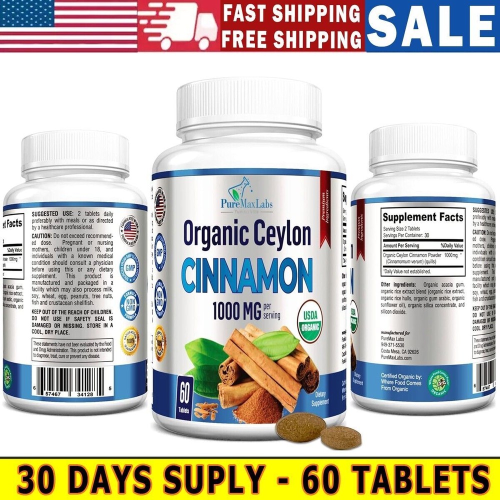 Organic True Ceylon Cinnamon - 1000mg | 30 Days Serving  | 60 Tablets (EXP.2026)