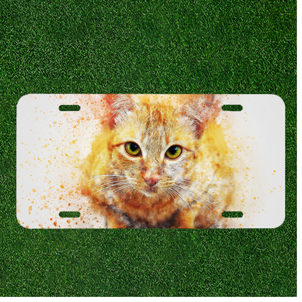 Custom Personalized Auto Tag With Amazing Cat With Yellow Eyes Design