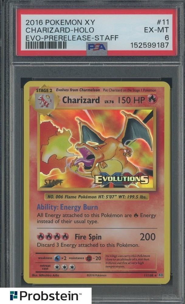 2016 Pokemon XY Evolution Prerelease Staff #11 Charizard - Holo PSA 6 EX-MTPROBSTEIN is actively accepting consignments !!