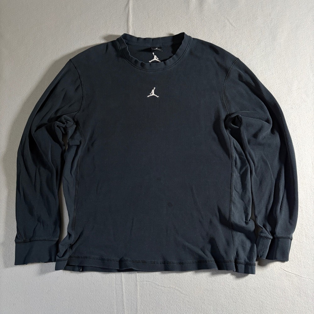 Jordan Mens XL Black Waffle Knit Thermal Long Sleeve Shirt Jumpman Logo