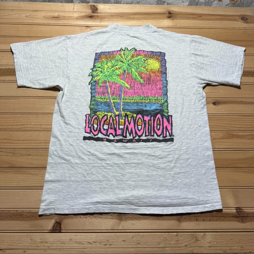 Vintage 90s Local Motion Hawaii Neon Beach Surf Tropical Souvenir T-Shirt USA XL