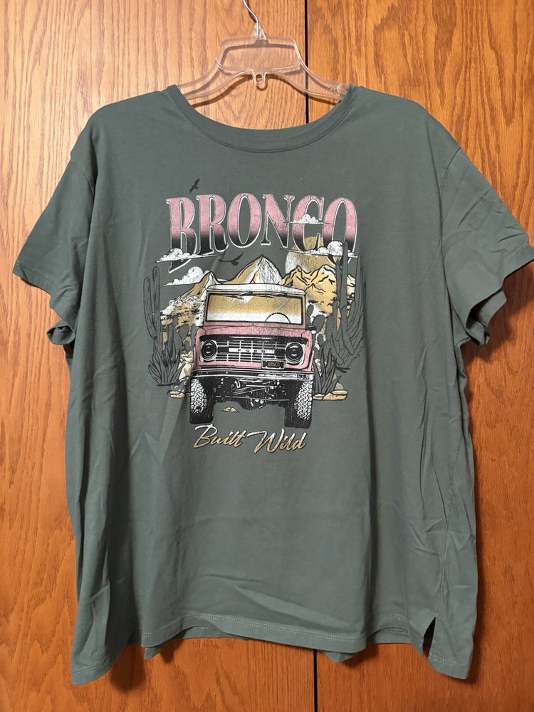 Ford Men's Green Bronco Built Wild Graphic Crew Neck Short Sleeve T-Shirt 2X