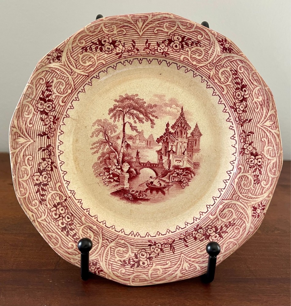 Antique J. Wedgwood GENEVA Ironstone Plate 1847 Red Transferware 6.25