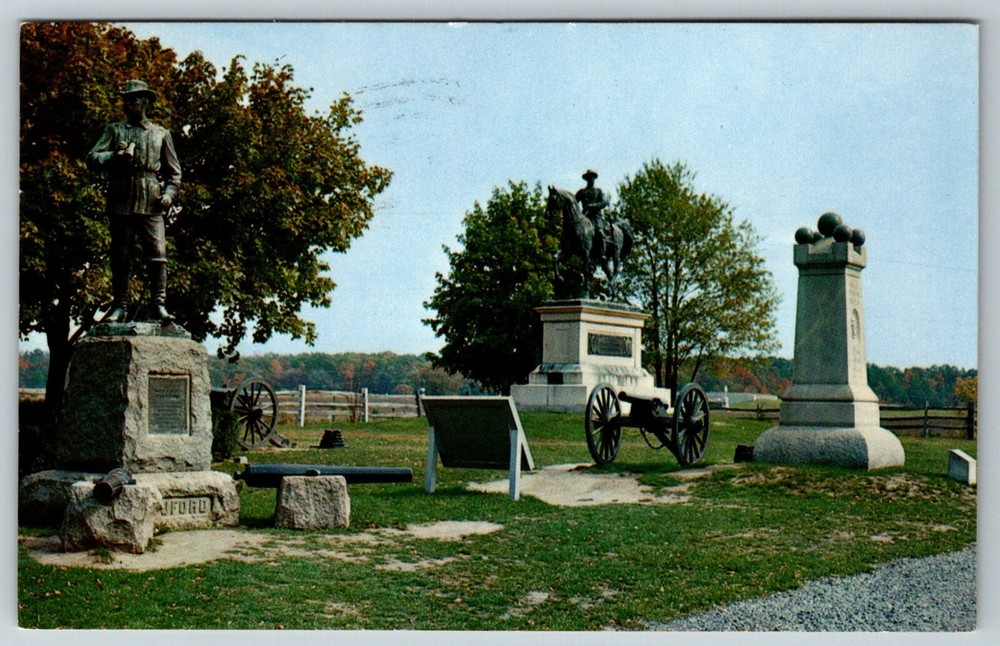 Civil War Statues Of Generals Buford And Reynolds Gettysburg Pa Vtg Postcard