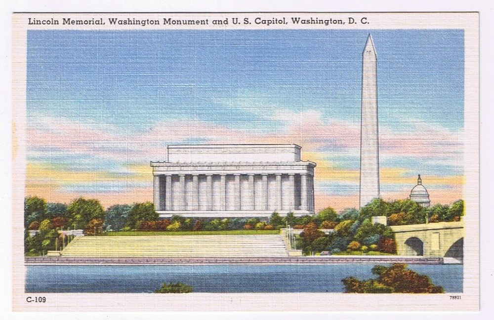 Postcard Lincoln Memorial Washington Monument US Capitol Washington DC