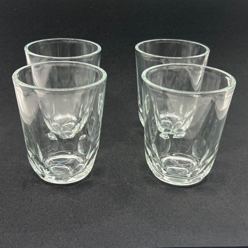 Mid Century Modern Anchor Hocking Thumbprint Juice Glass Tumblers Clear Vintage