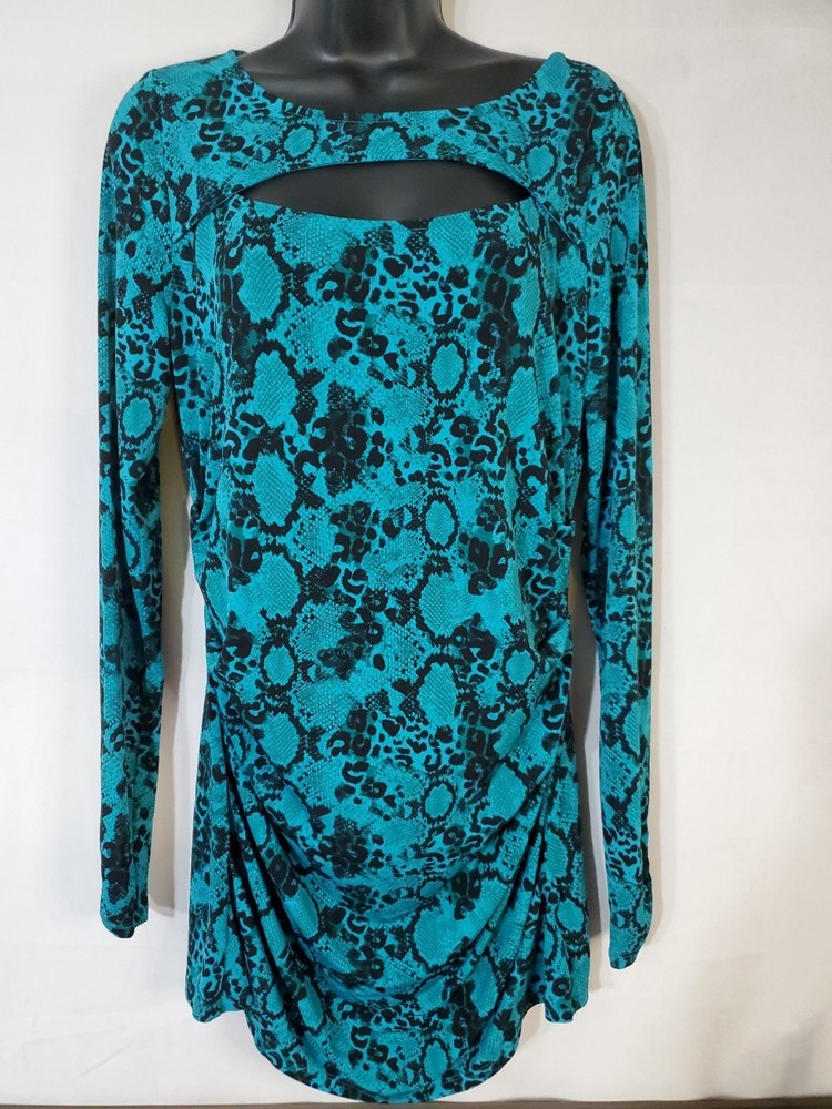 Lane Bryant Dress Women's Size 14/16 Blue & Black Animal Print Ruched Skater