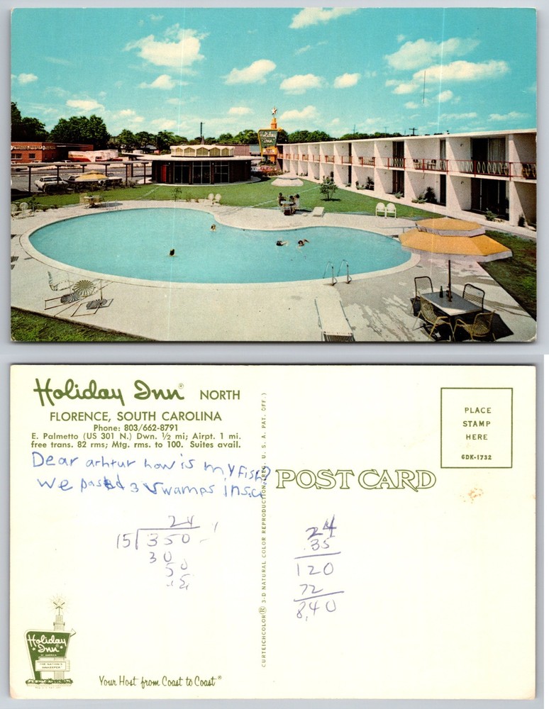 Holiday Inn North Florence South Carolina Pool Postcard