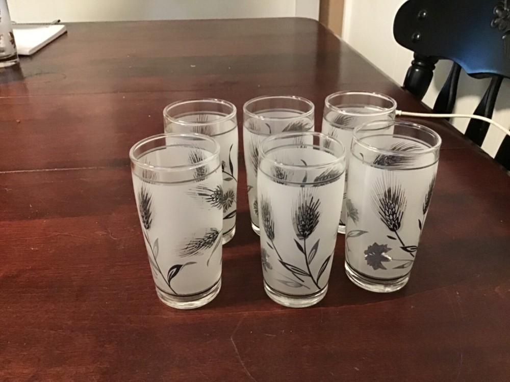 Vintage Libbey Frosted Juice Glasses Silver Wheat Mid Century 4