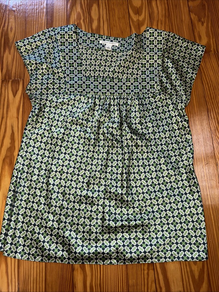 Banana Republic Womens Green & White Square Neck 100% Silk Size Small Blouse/Top